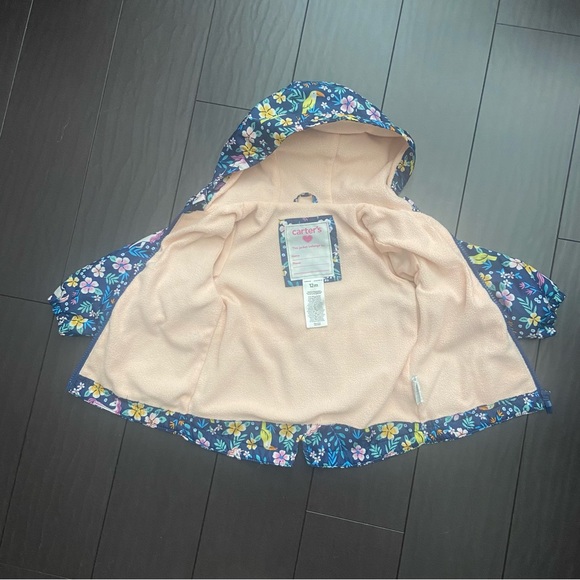 Carter’s floral unicorn print zip up fleece lined lightweight hooded jacket 12M - Picture 2 of 3